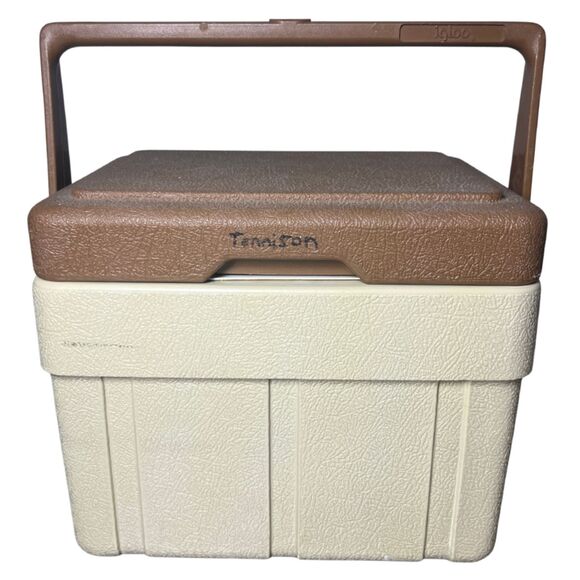 Vintage Igloo Roadster Lunch Cooler Box / Ice Chest w/ Tray Lid Retro Brown Tan - Picture 7 of 7